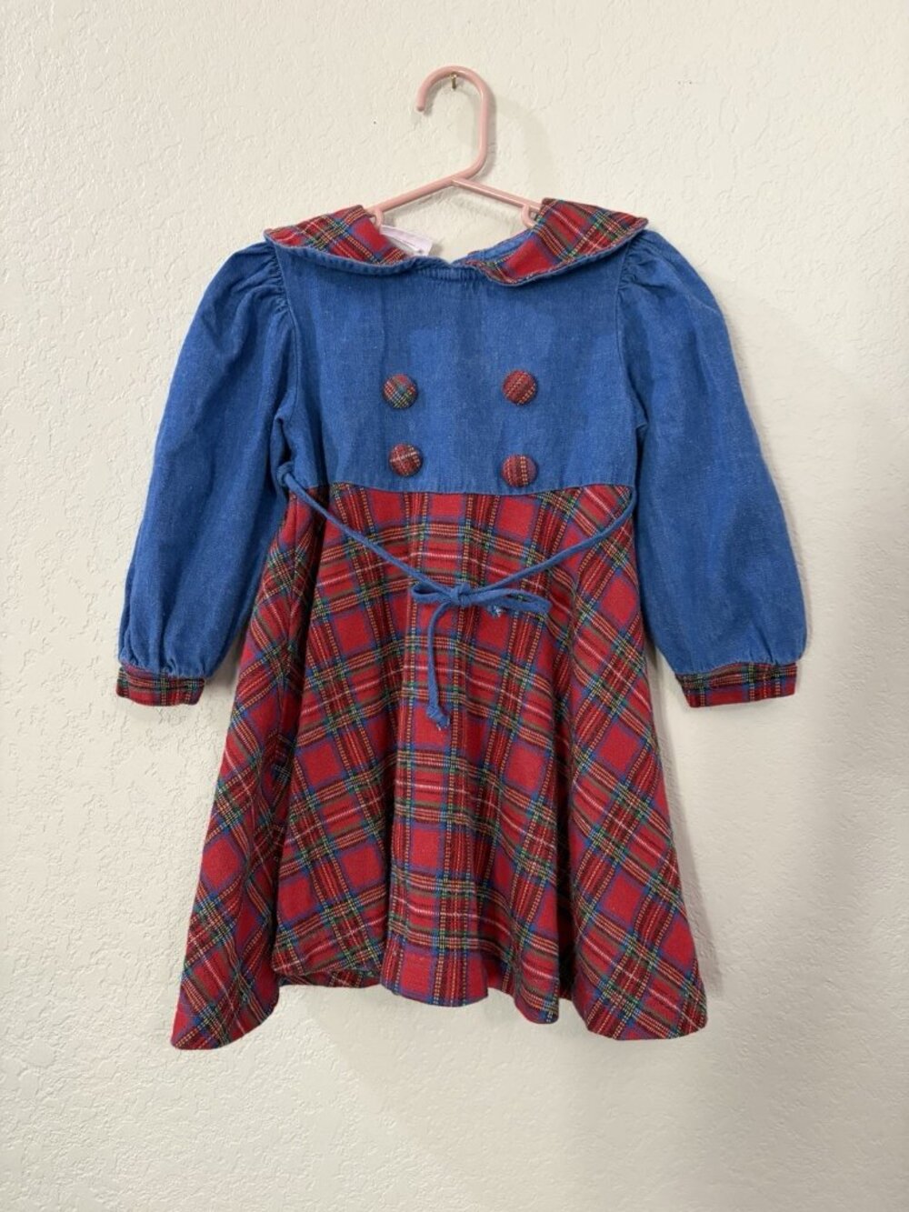 Cottontail Originals Sz 4 Blue Chambray Red Tartan Plaid Dress Vintage 90s